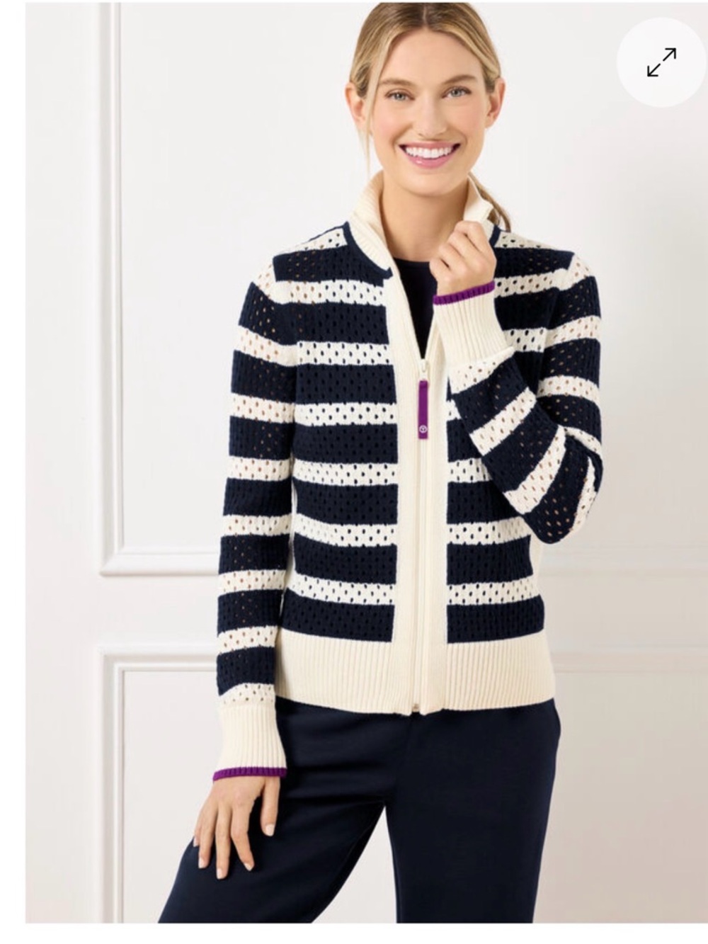 Talbots zip sweater Navy and Cream NWT size PL will fit a medium sold out